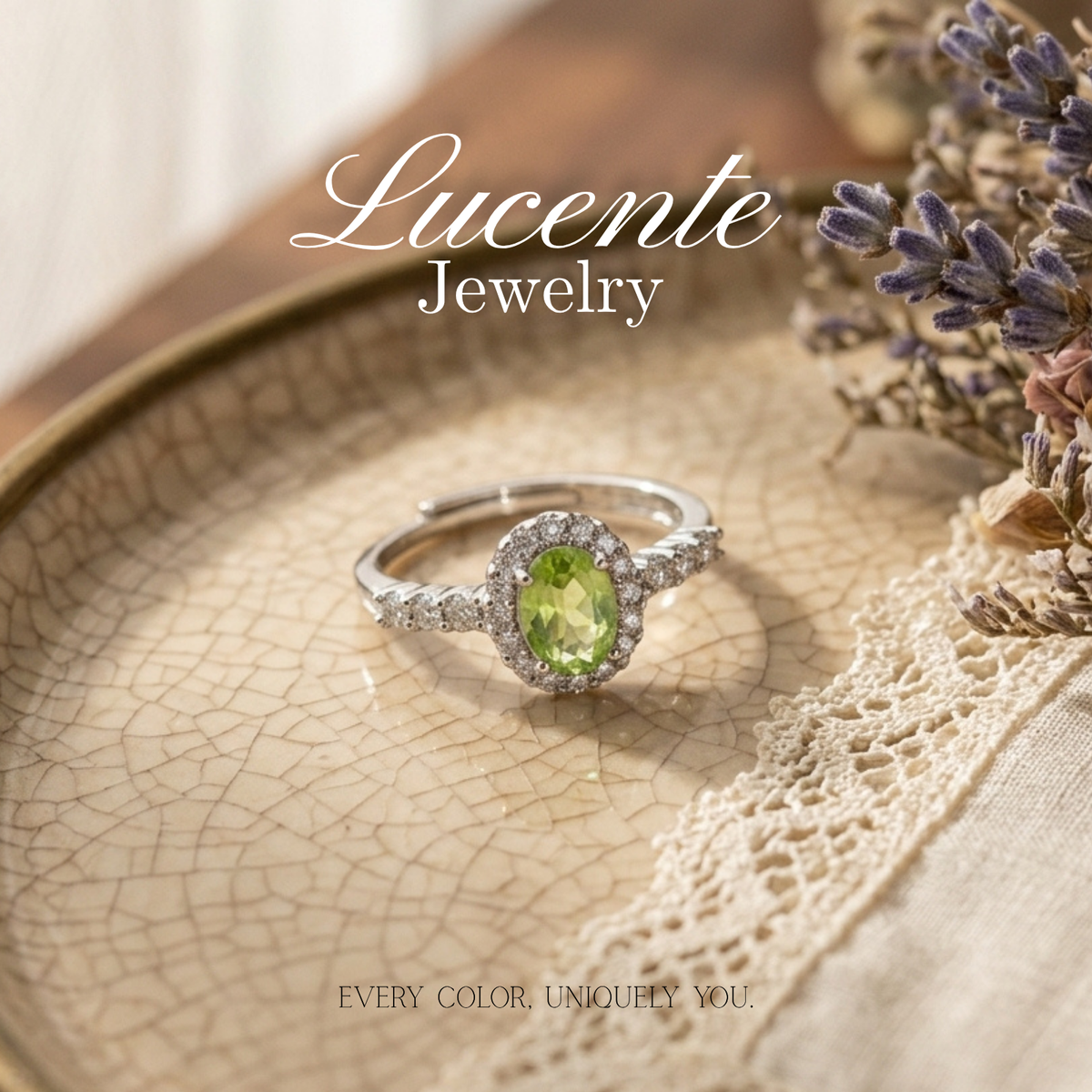 Radiant Oval Peridot Classic Halo Ring