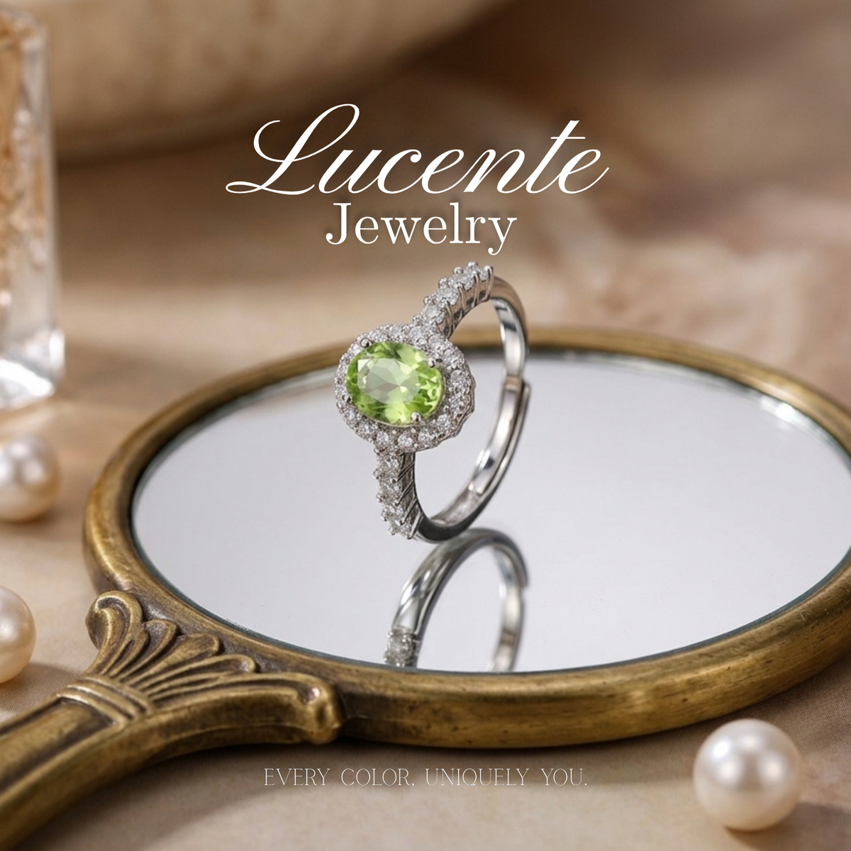 Radiant Oval Peridot Classic Halo Ring