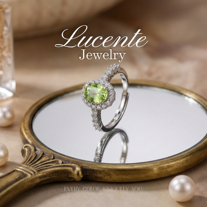 Radiant Oval Peridot Classic Halo Ring