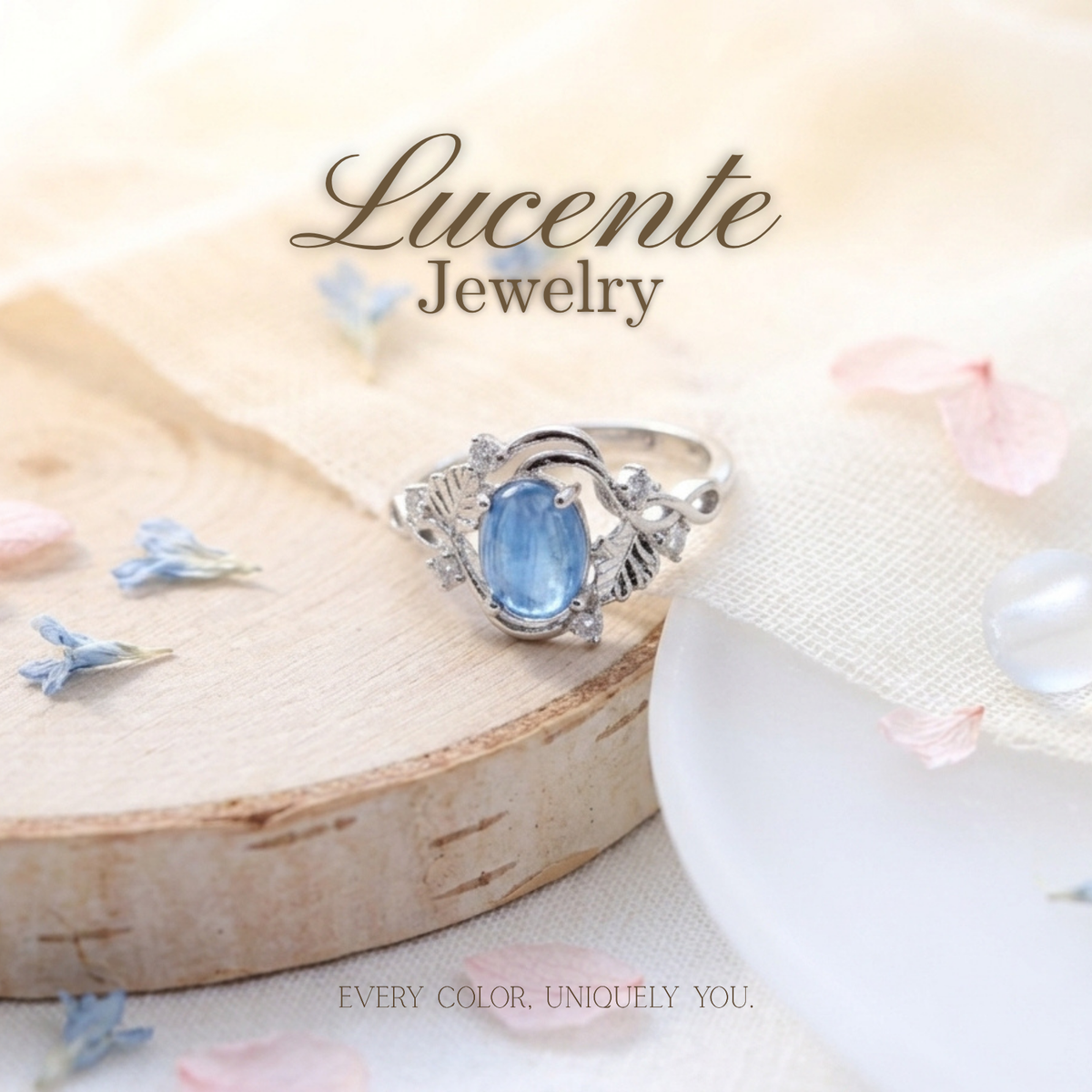 Ethereal Blue Kyanite Botanical Leaf Ring
